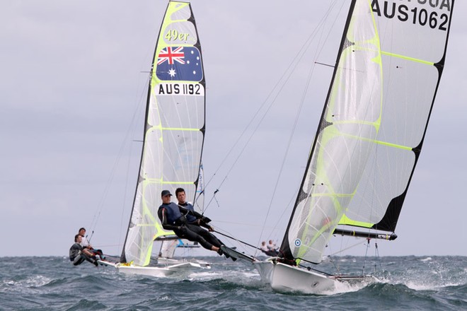 George Davies and Jack Lloyd weren’t the only ones to overlay the top mark. - 49er National Championships ©  Alex McKinnon Photography http://www.alexmckinnonphotography.com